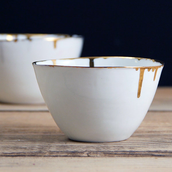 Nest of two bowls - gold dripped.