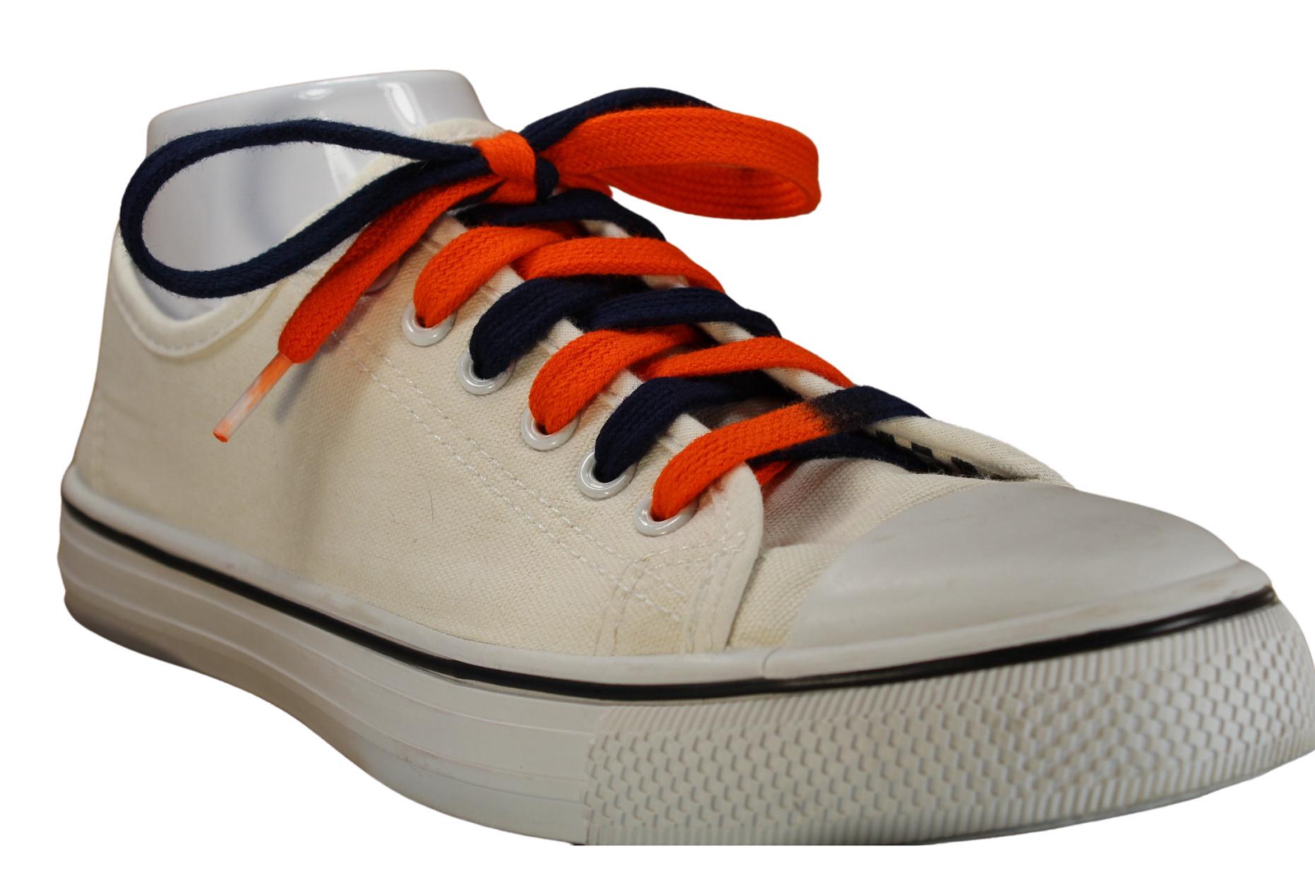 Navy Blue & Orange Two-tone Shoelaces | Football Team Color  display picture 3