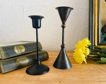 Taper candle holder, set of 2 metal candlestick holders, vintage votive candle holder, yoga meditation, tealight Scandinavian table decor
