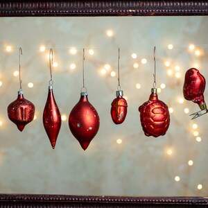 Vintage Red Glass Christmas Ornaments Set: Retro Xmas Baubles