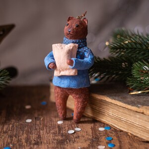 Spun Cotton Teddy Bear Christmas Ornament: Vintage Xmas Decor