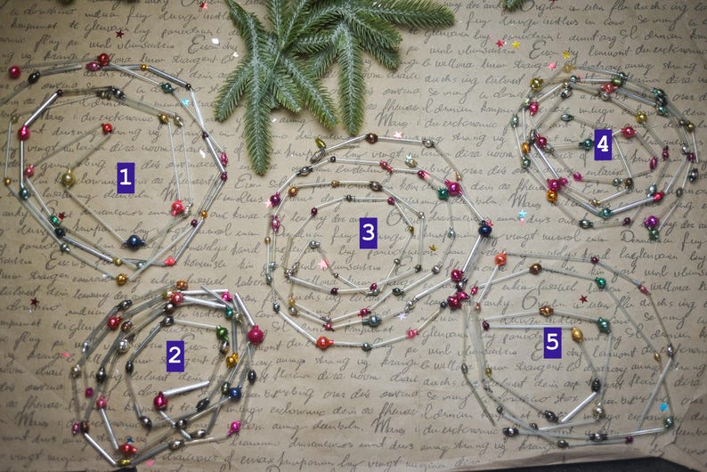 Adornos navideños de cuentas de corneta, decoración navideña de vidrio vintage de los años 70, decoraciones navideñas retro imagen 10
