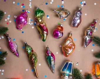 Adornos navideños vintage de cristal con forma de pájaros, loros, gallinas, figuras colgantes para el árbol de Navidad.