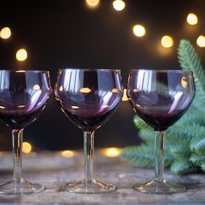 Vintage Purple Wine Glasses - Set of 2 Elegant Retro Goblets