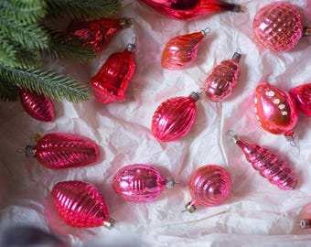 Pale Pink Vintage Glass Ornaments, Boho Christmas Wedding Baubles