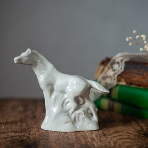 Porcelain white horse figurine, 60s antique colt statuette, gift for rider or horse lovers