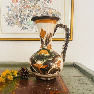 Vintage ceramic Italian pitcher, 1970s milk jug with fruit pattern, Retro decorative pitcher vase, Cottagecore kitchen decor