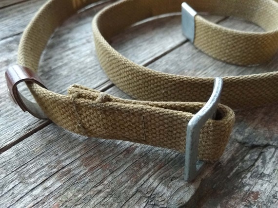 Men vintage belt, leather & textile belt, metal b… - image 3