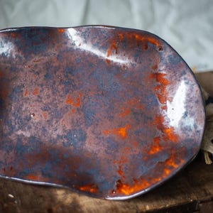 Ceramic serving platter, vintage oval plate, pottery snacks dish, stoneware tray, snacks tray plate, glazed dinnerware