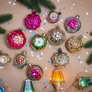 Flower Christmas ornaments, vintage glass Xmas tree hanging decorations