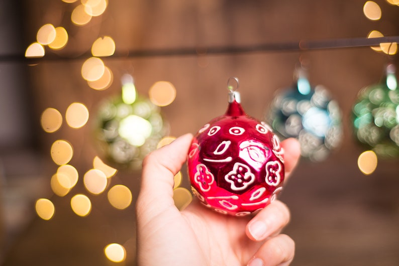 Vintage ornaments set faceted glass balls retro Xmas tree decoration Soviet vintage decoration 52 Rustic Christmas 1950s boho glass set