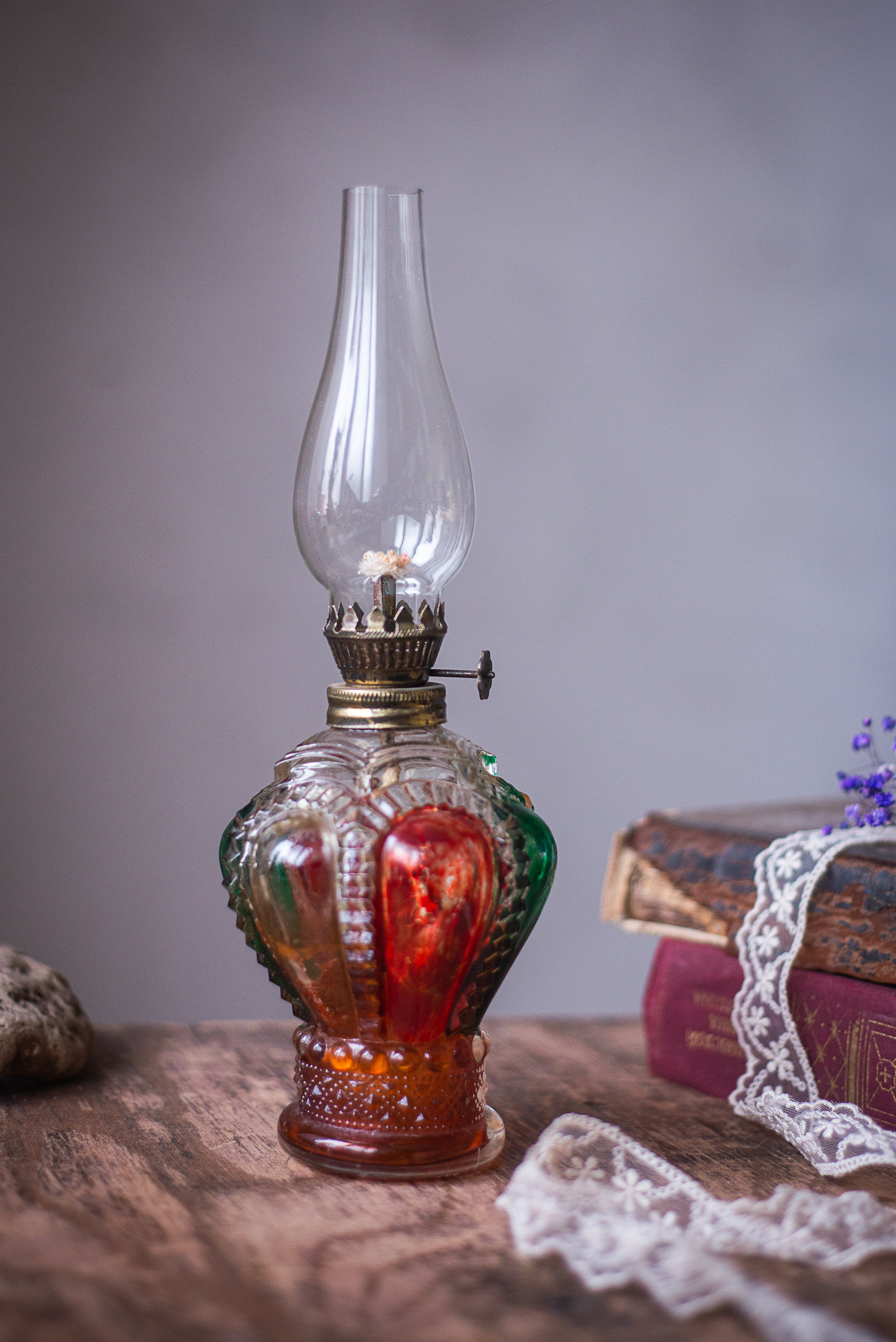 赤ガラス　オイルランプ　昭和レトロ アルコールランプ ミニランプ オイルライト アンティーク 昭和レトロ