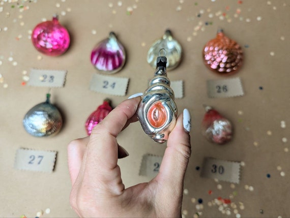 ヴィンテージガラスの魚と貝殻のクリスマスオーナメント：航海ツリーの