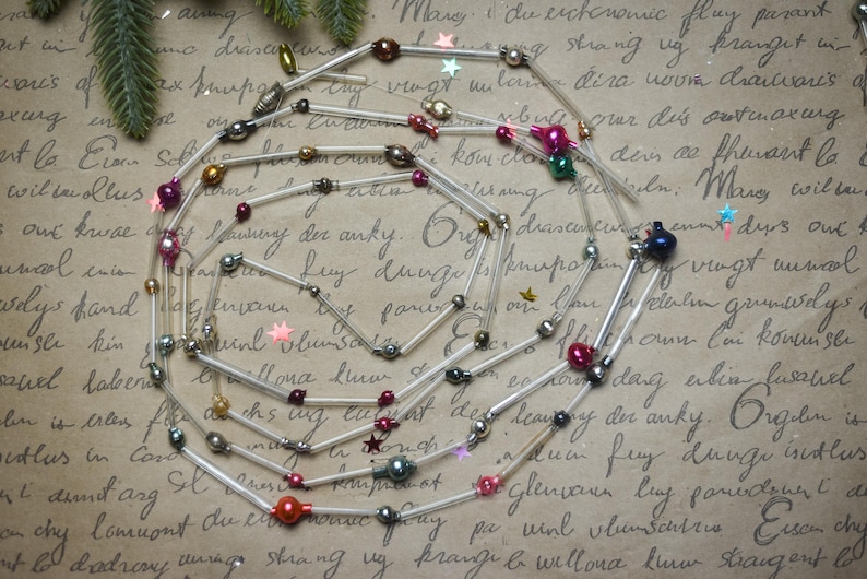 Adornos navideños de cuentas de corneta, decoración navideña de vidrio vintage de los años 70, decoraciones navideñas retro imagen 11