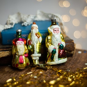 Santa Claus vintage Xmas glass ornaments,  Retro Christmas blown glass decoration