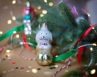 ヴィンテージガラス製犬オーナメント - 手作りクリスマス子犬