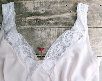 Vintage roze onderjurk met kanten nachtjapon, boudoir-lingerie nachtkleding jaren 80