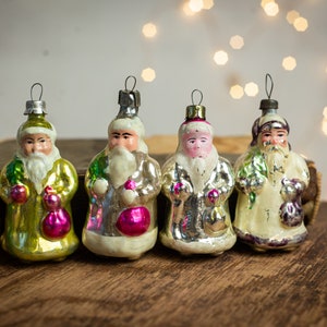 Vintage Santa Claus Christmas ornaments, Hand painted glass figurine