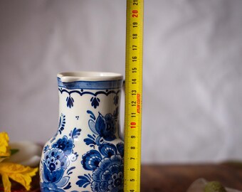 Hand-painted Delft Blue Pitcher, Flowers and Birds, Holland