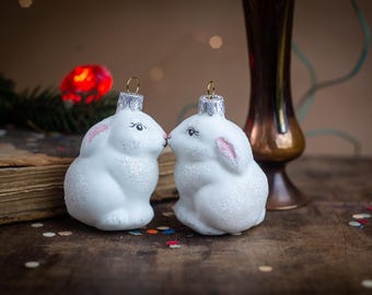 Vintage – Boule De Noël En Verre Argenté – Lapin / Lièvre – Déco Rétro