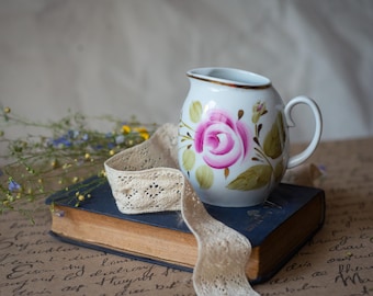 Vintage Porcelain Creamer – Hand Painted Pink Rose Pitcher, Floral Jug for Cottagecore Kitchen Decor
