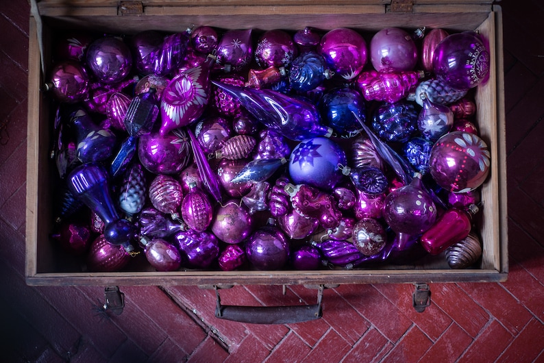 Purple Christmass Glass Ornaments Vintage Christmas Bohemian Etsy