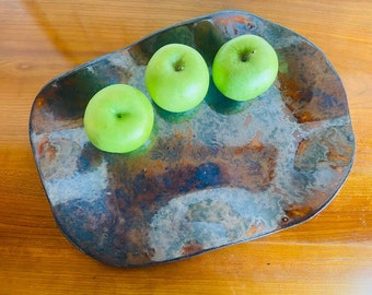 Ceramic serving platter, vintage oval plate, pottery snacks dish, stoneware tray, snacks tray plate, glazed dinnerware