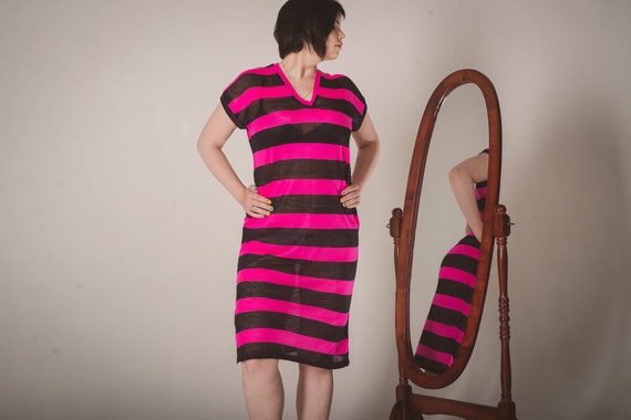 Hot pink plus size vintage midi dress, 90s women … - image 1