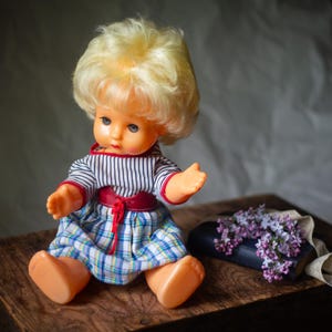 Vintage GDR doll, blonde hair doll, 1970s East German doll, retro toy, collectible DDR doll, decor