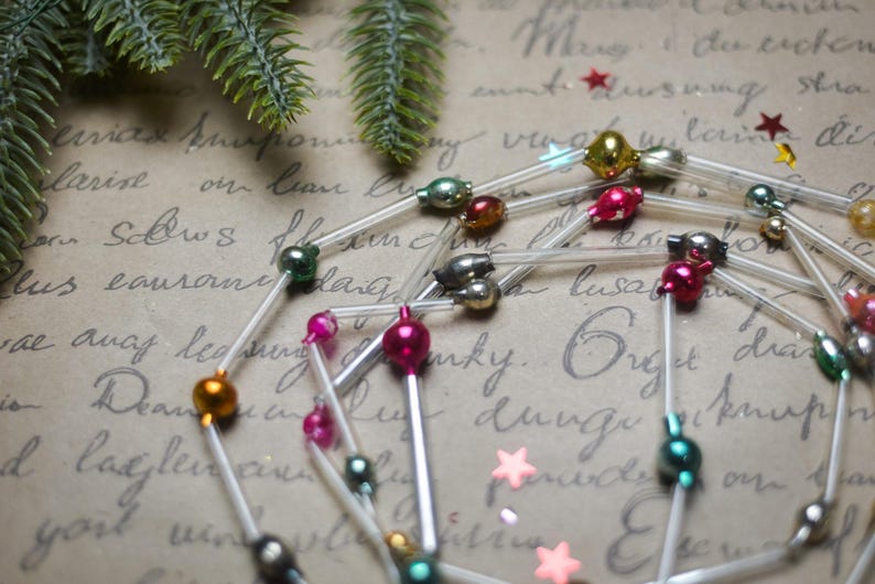 Adornos navideños de cuentas de corneta, decoración navideña de vidrio vintage de los años 70, decoraciones navideñas retro imagen 16