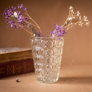 Vintage small crystal vase, 1970s cut glass decor, Retro wedding centerpiece, Clear glass vase with wide mouth