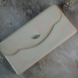 Monedero de embrague blanco vintage, Cartera de sobre para mujer, Embrague de noche / fiesta retro, Monedero de charol sintético