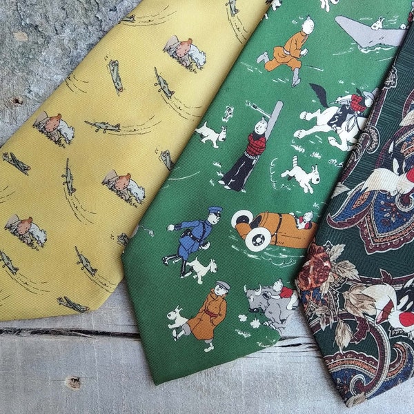 Tintin and Sylvester the Cat, Vintage cartoon necktie,  printed ties, 90s men fashion, Geek gift, Novelty silk tie