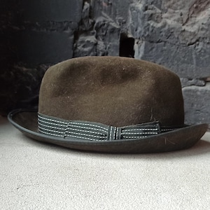 Vintage brauner Fedora Hut, Retro Trilby Hut, Kostüm Jazz Hut, 1950er Jahre Accessoires, Retro-Stil Mode