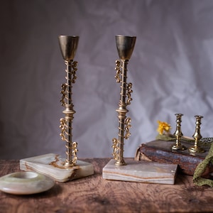 Set of 2 bronze candle holders, candlestick or chamberstick, retro candle holder, rustic vintage decor