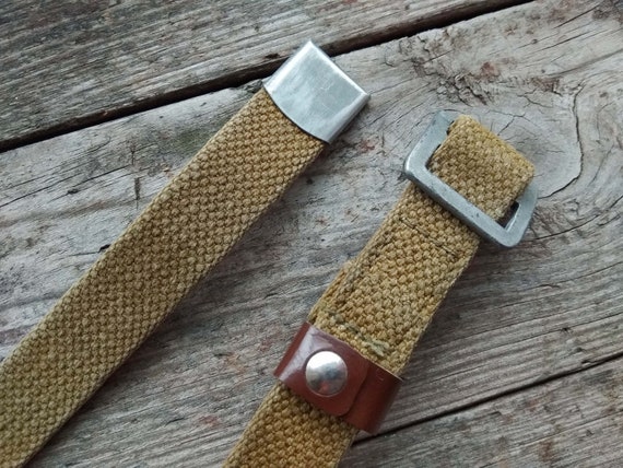 Men vintage belt, leather & textile belt, metal b… - image 7