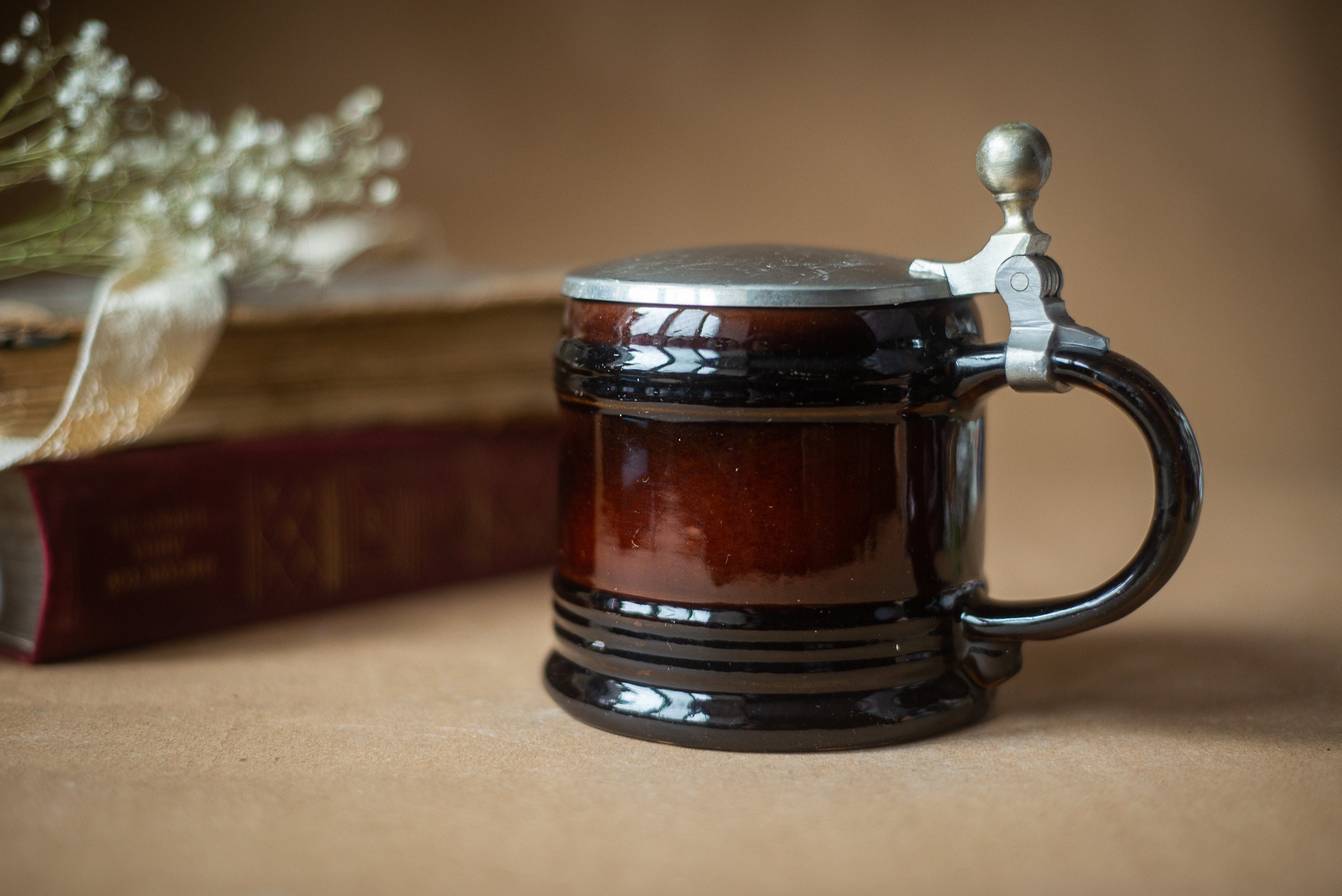 Vintage Brown Ceramic Beer Mug, gift for father's day, Europe, Germany