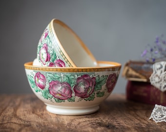 Vintage porcelain salad bowl, ceramic fruit serving bowls