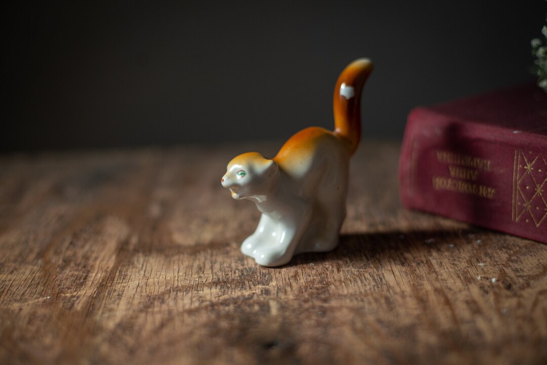 Vintage Porcelain Ginger Cat Figurine Ceramic Animal Etsy