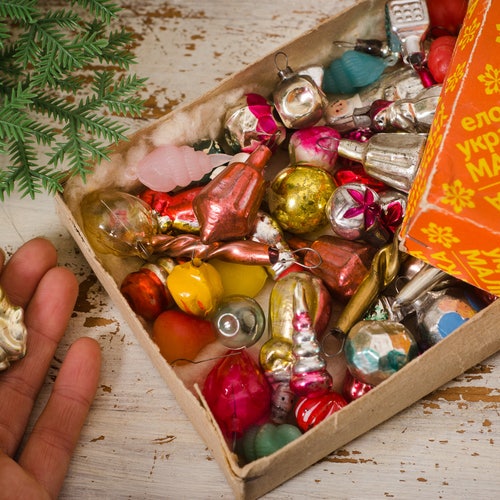 * vintage mini ornament ❀ キャンドル 3本 set Mini Vintage Glass Christmas Ornaments Set, Tiny Dollhouse Tree