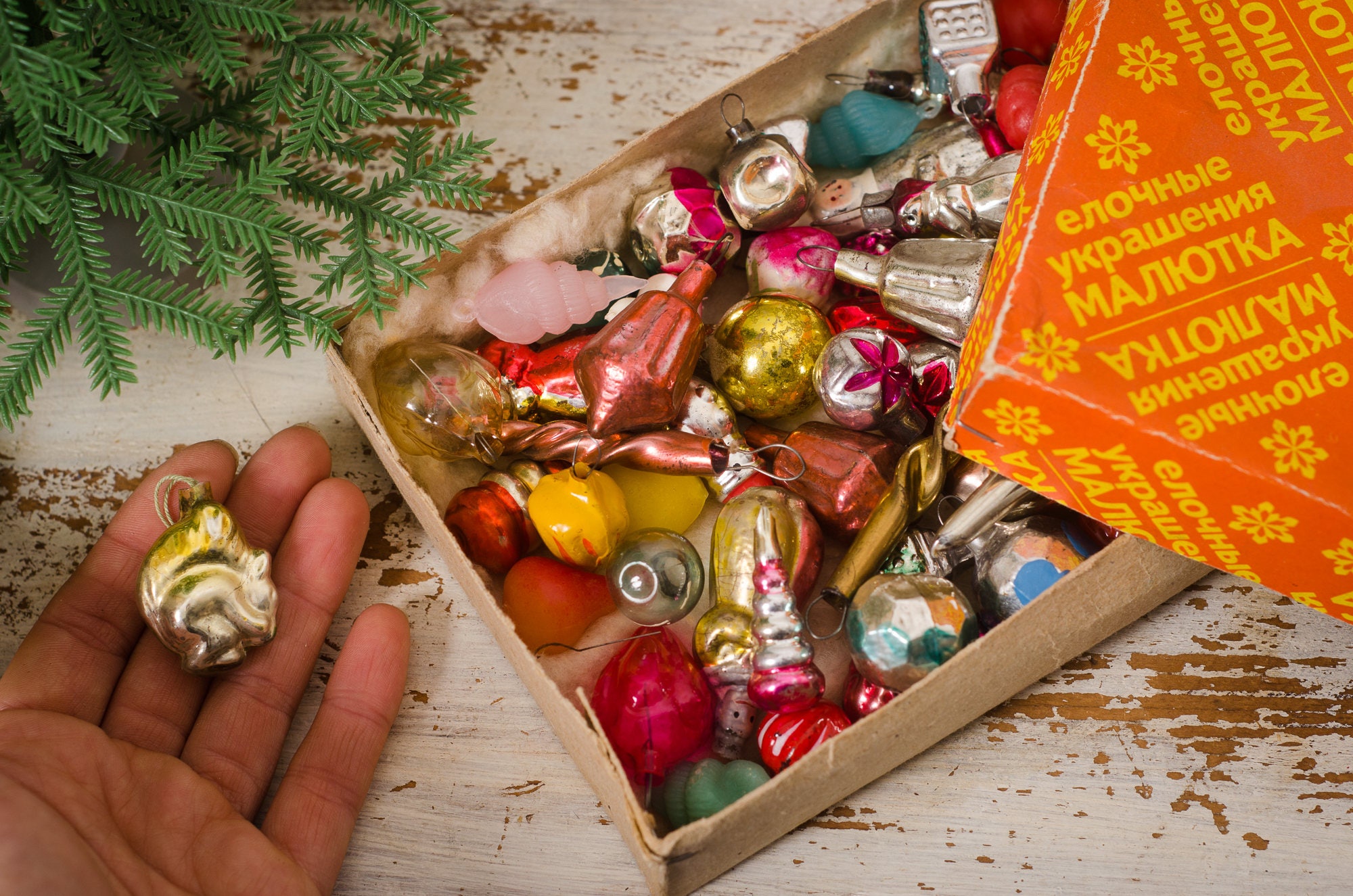 * vintage mini ornament ❀ キャンドル 3本 set Mini Vintage Glass Christmas Ornaments Set, Tiny Dollhouse Tree