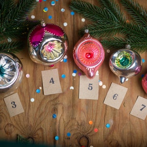 1950s christmas decoration, Indent ornament, custom set, glass vintage shiny Christmas tree Holiday retro decor silver gold green pink image 4