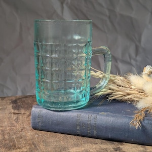 Vintage German Glass Beer Mug: 1970s Retro Grid Stein