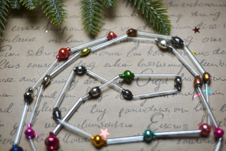 Adornos navideños de cuentas de corneta, decoración navideña de vidrio vintage de los años 70, decoraciones navideñas retro imagen 18