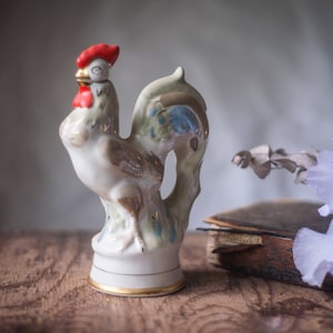 Vintage whiskey decanter, porcelain decor, Rooster ceramic figurine, Antique carafe, Spring home decor