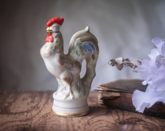 Vintage whiskey decanter, porcelain decor, Rooster ceramic figurine, Antique carafe, Spring home decor