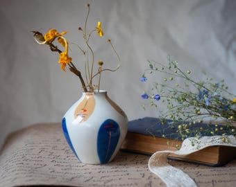 Mid Century Ceramic Vase – Bauhaus Style Abstract Painted Pottery, Modernist Art Home Decor