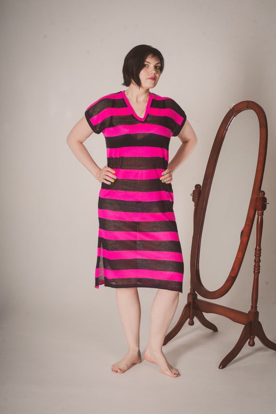 Hot pink plus size vintage midi dress, 90s women … - image 5