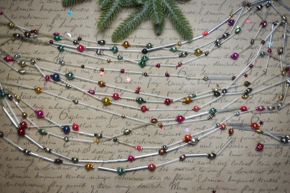 Bugle beads holiday ornaments, 1970s vintage Christmas glass decor, retro holiday decorations