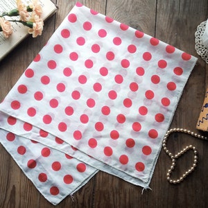 Vintage polka dot scarf, Square decorative headscarf, Bright spring shawl, Printed rayon hair scarf, Pin up girl costume